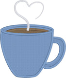 Hot Coffee applique embroidery design, steam makes a heart, snugglepuppyapplique.com
