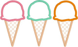 Ice cream trio applique embroidery machine, snugglepuppyapplique.com