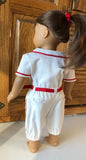 Baseball outfit sewing pattern for 18 inch doll, snugglepuppyapplique.com