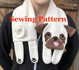 Pug scarf sewing pattern, snugglepuppyapplique.com