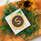Sunflower Alphabet Bean stitch applique embroidery Design, snugglepuppyapplique.com
