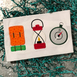 Camping Trio backpack lantern and compass applique embroidery design by snugglepuppyapplique.com