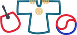 An applique Trio depicting Korean with a fan, hanbok and ying and yang by snugglepuppyapplique.com