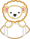 Lion mascot with a football applique embroidery design, snugglepuppyapplique.com