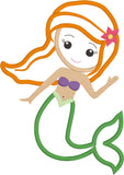 Mermaid applique embroidery design, Stylized mermaid is waving, snugglepuppyapplique.com