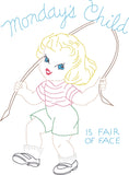 Monday's Child vintage beam embroidery Design, snugglepuppyaplique.com