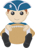 Patriot with a football applique embroidery deisgn, snugglepuppyapplique.com