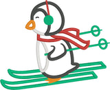 Penguin on skies applique embroidery design, snugglepuppyapplique.com