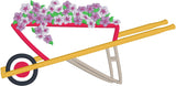 wheelbarrow of Petunias applique embroidery design, snugglepuppyapplique.com