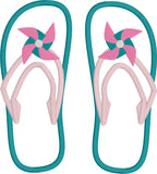 An applique of Flip flops with embroidered pinwheels as decoration by snugglepuppyapplique.com
