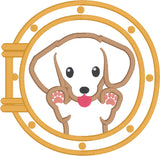 Porthole Puppy applique embroidery design, Puppy applique design, snugglepuppyapplique.com