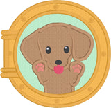 Porthole Puppy applique embroidery design, Puppy applique design, snugglepuppyapplique.com
