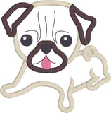 Pug applique embroidery design, snugglepuppyapplique.com