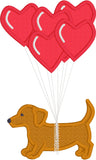 valentine applique embroidery design, dachshund with heart balloons, dog, puppy, snugglepuppydesign.com