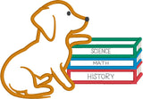 Pup with Books Back to School Applique Embroidery Design, snugglepuppyapplique.com