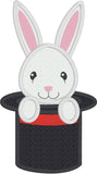 Rabbit in a hat applique embroidery design, magic applique, snugglepuppyapplique.com