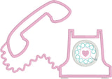 Retro Telephone applique embroidery design, snugglepuppyapplique.com