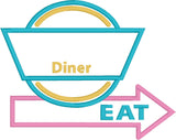 1950's Diner Sign applique embroidery design, kitchen towel design, snugglepuppyapplique.com