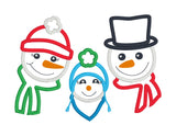 An applique of a family of snowmen by snugglepuppyapplique.com