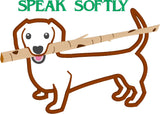 dachshund with a stick in this mouth appliqué embroidery design, snugglepuppyapplique.com