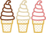 Soft Serve Ice Cream Trio applique embroidery Design, snugglepuppyapplique.com