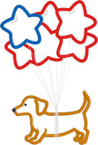 Puppy with Star shaped balloons 4th of July applique embroidery design, snugglepuppyapplique.com
