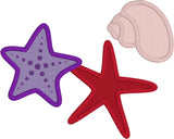 Starfish and shell appliqué embroidery deisgn, snugglepuppyapplique.com