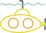 Submarine applique embroidery design, snugglepuppyapplique.com