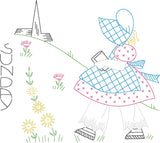 Vintage Little Susan Sunday Bean Embroidery Design for embroidery machine use, snugglepuppyapplique.com