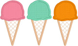 Ice cream trio applique embroidery machine, snugglepuppyapplique.com
