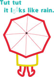 "Tut tut it looks like rain" child with umbrella applique embroidery design, snugglepuppyapplique.com