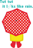"Tut tut it looks like rain" child with umbrella applique embroidery design, snugglepuppyapplique.com