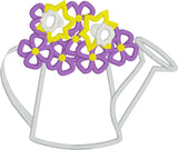 Watering Can applique embroidery design, watering can with bouquet of flowers applique, snugglepuppyapplque.com