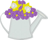 Watering Can applique embroidery design, watering can with bouquet of flowers applique, snugglepuppyapplque.com