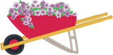 wheelbarrow of Petunias applique embroidery design, snugglepuppyapplique.com