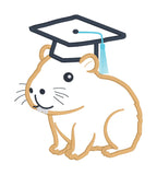 An applique design of a sitting Capybara wearing a graduation cap by snugglepuppyapplique.com