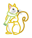 An applique design of a squirrel wearing a scarf by snugglepuppyapplique.com