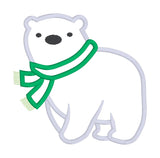 An applique design of a polar bear cub wearing a scarf by snugglepuppyapplique.com