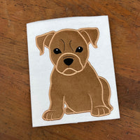 An applique of a cute Pit Bull Puppy by snugglepuppyapplique.com