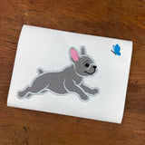 An applique of a French Bulldog chasing a butterfly by snugglepuppyapplique.com