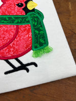 3D fringe on the scarf of an applique cardinal