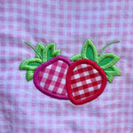 An applique of two strawberries with leaves by snugglepuppyapplique.com