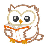 An applique design of an owl reading a book by snugglepuppyapplique.com