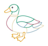 An applique design of a mallard duck in patchwork style zigzag stitch  by snugglepuppyaplique.com