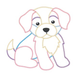 An applique design of a patchwork Puppy with zigzag stitch