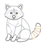 A zigzag applique embroidery design of a patchwork style raccoon by snugglepuppyapplique.com