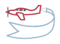 A machine  applique design of an airplane pulling a banner for you to customize by snugglepuppyapplique.com