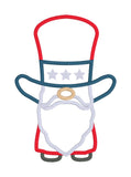 A satin stitch  applique of a gnome wearing Uncle Sam's  top hat by snugglepuppyapplique.com