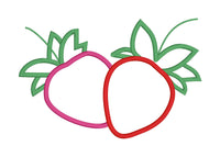 An applique design of two strawberries with leaves by snugglepuppyapplique.com