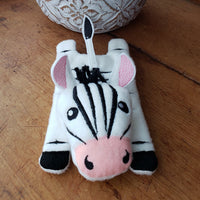 n the hoop Zebra beanbag stuffy embroidery design by snugglepuppyapplique.com